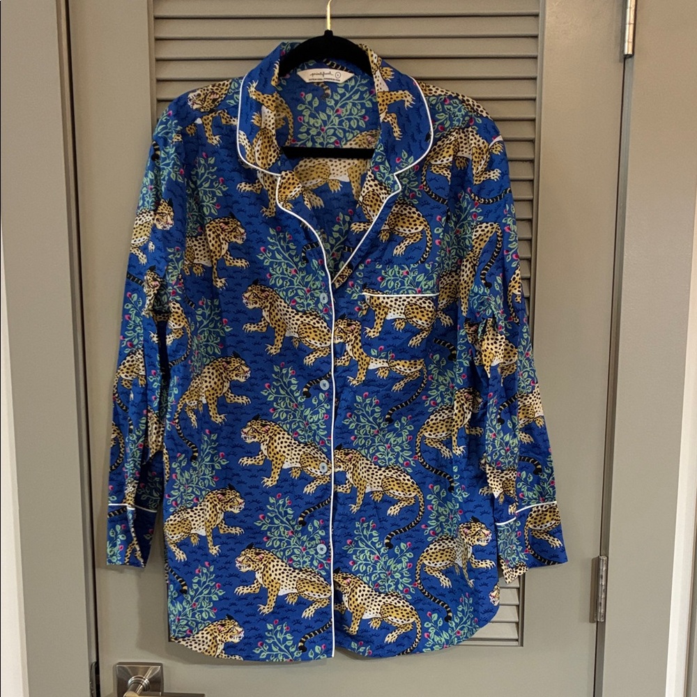 PrintFresh Pajama Top Bagheera Blue print Cotton Sz L
